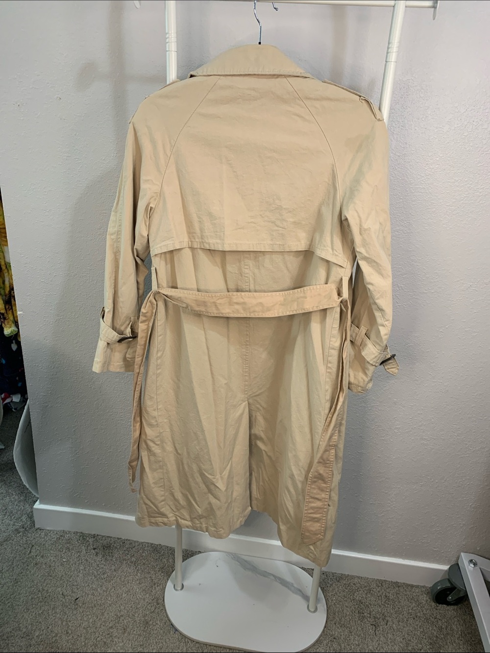 Beige Double-Breasted Trench Coat with Black Buttons - Picture 6 of 8